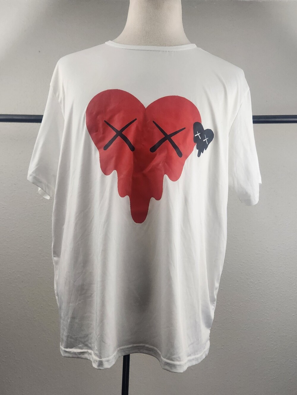 White Tee with Dripping Red Heart Graphic